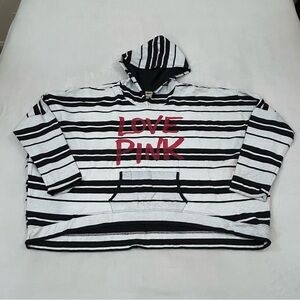 Mossimo Supply Co. Love Pink Black White Striped Oversized Hoodie Sweatshirt XXL